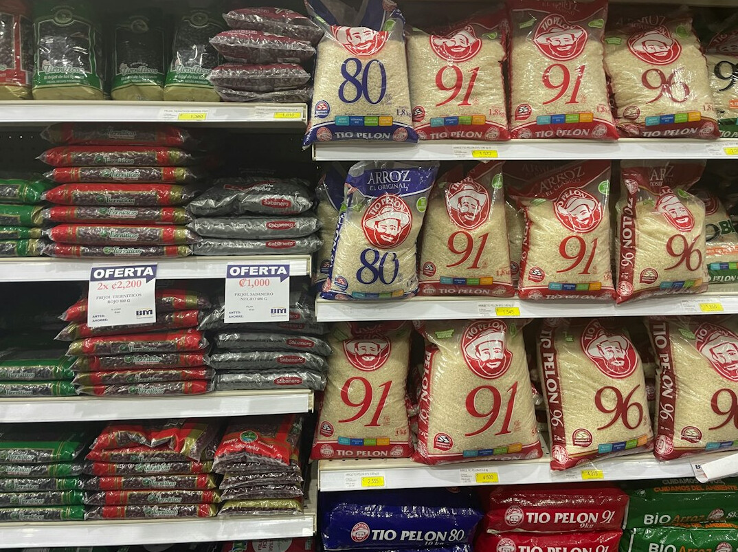supermarket shelves with products